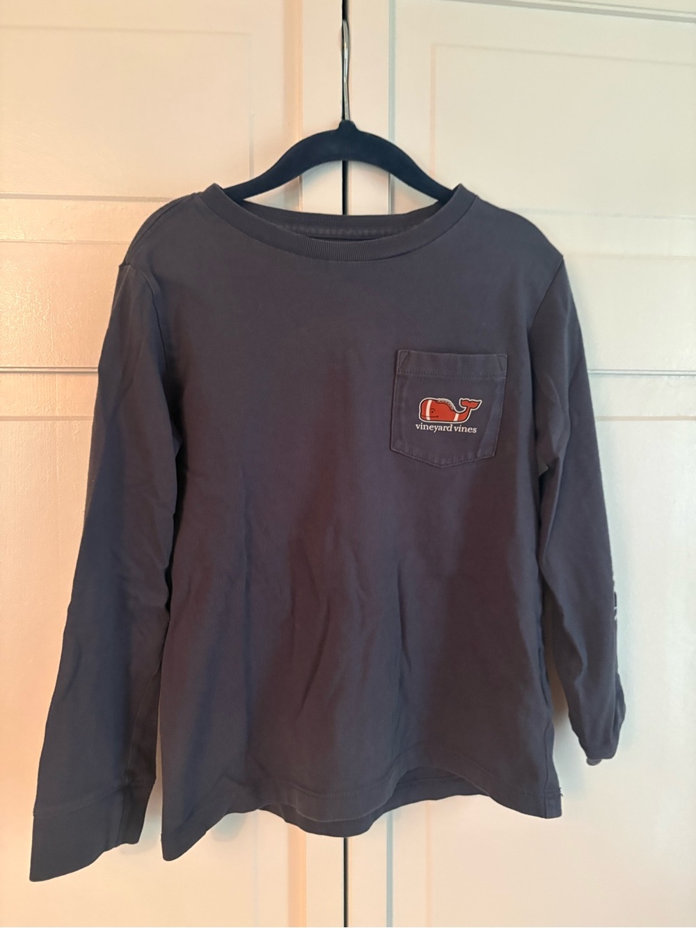 Vineyard Vines Kids Long-Sleeve Pocket Tee in faded navy charcoal